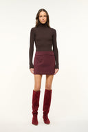 Dark burgundy mini skirt with high waist and belt loops