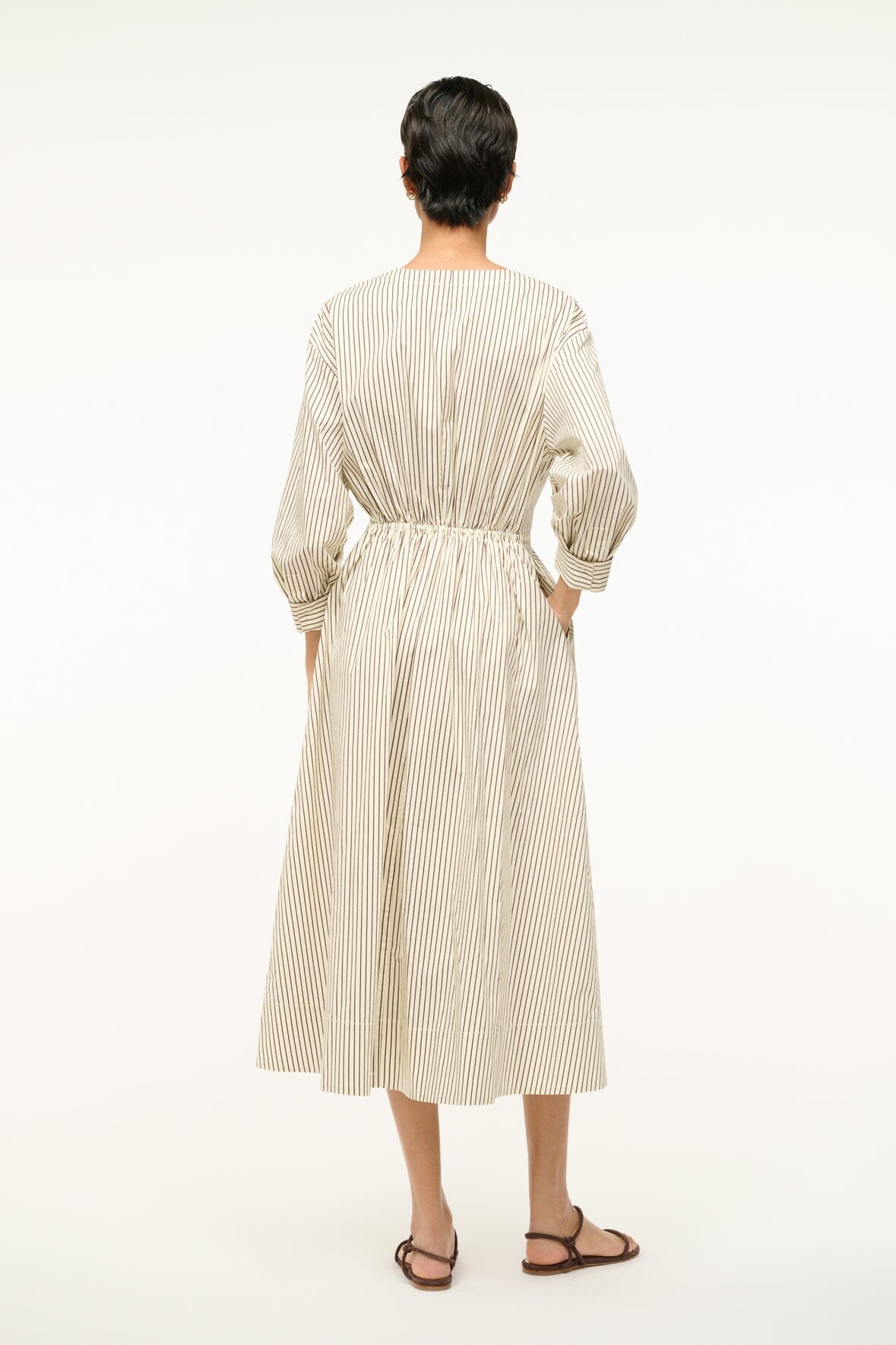 Image CAFU DRESS | IVORY DARK OAK MICRO STRIPE 3 of 6 and Clicking this image will trigger a zoom pop-up