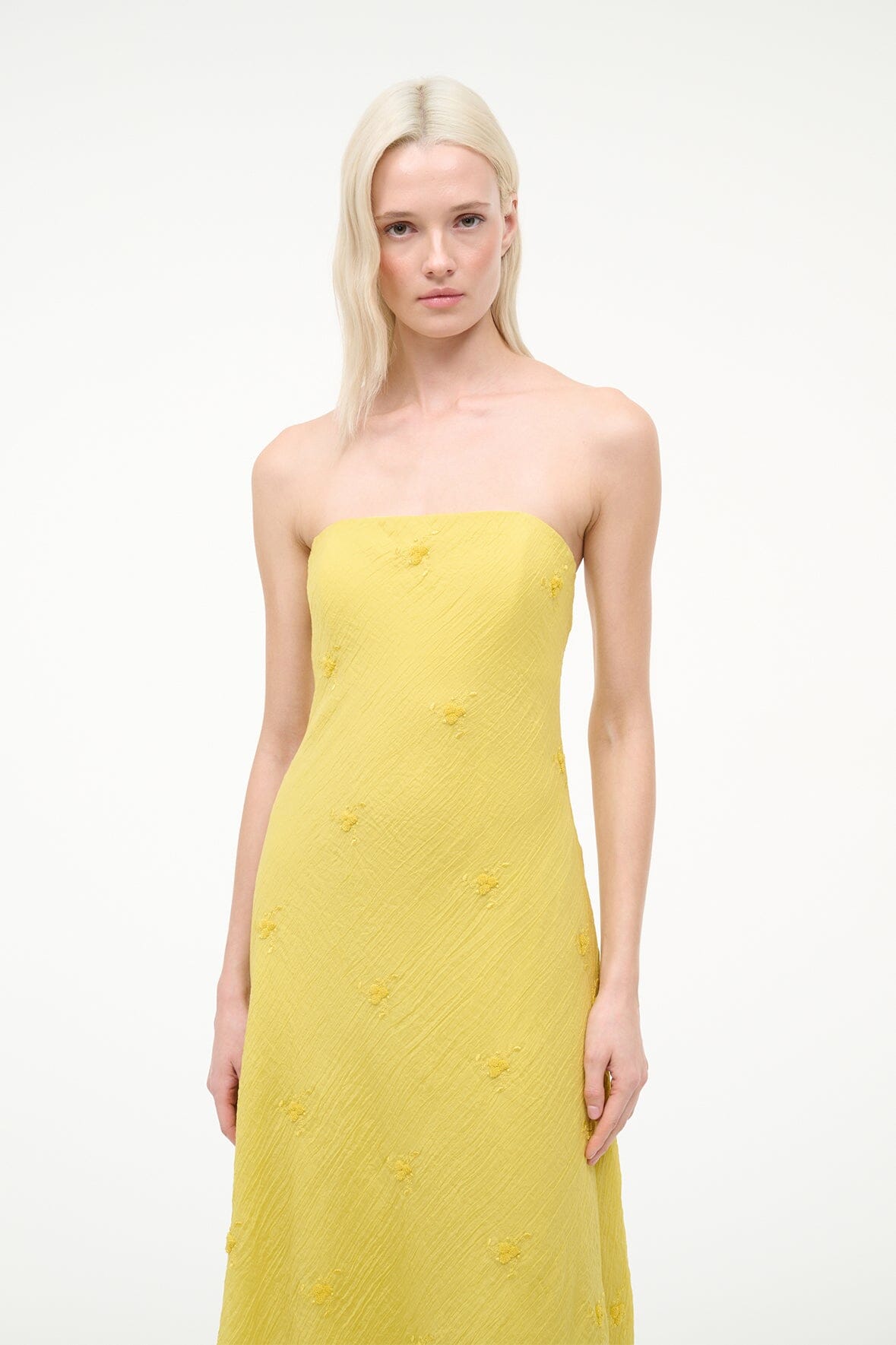 staud yellow sequin dress STAUD Casey dress butter yellow strapless sequin gown wedding guest cocktail by Staud