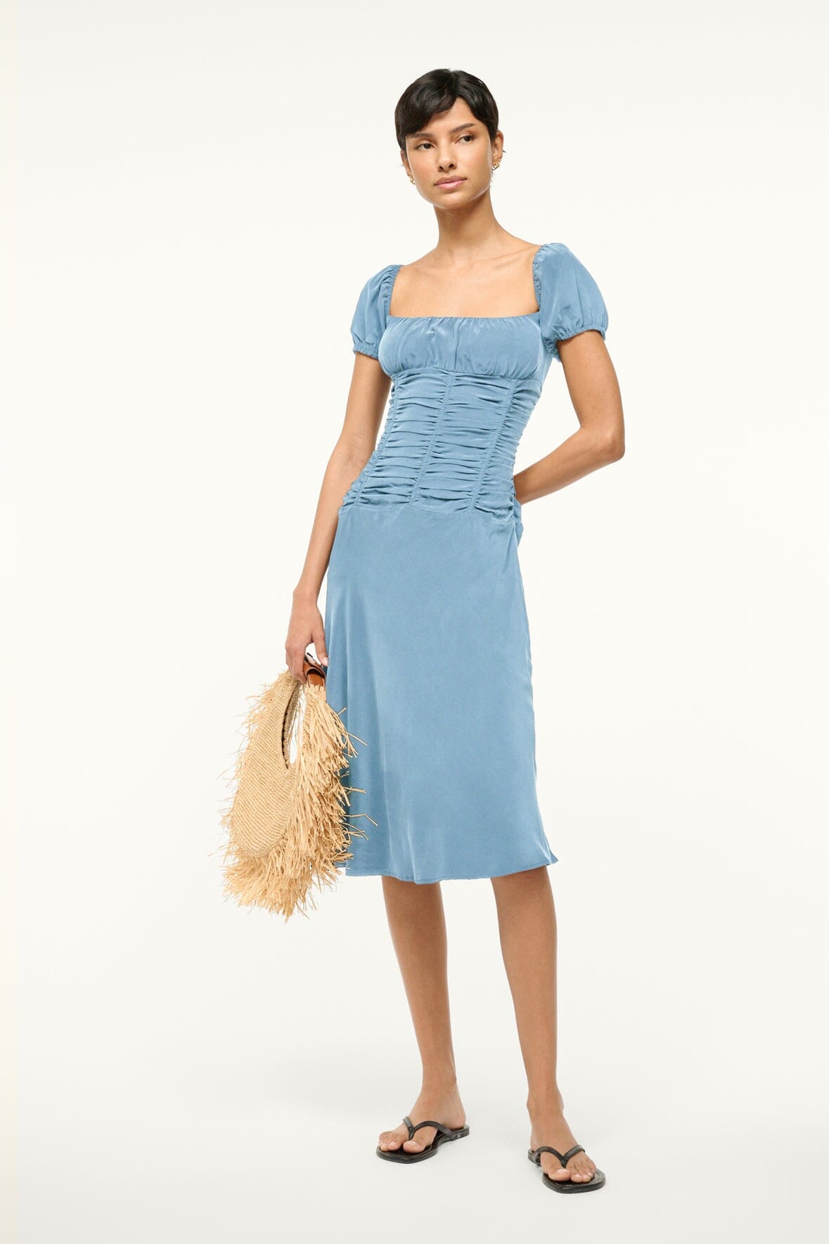 Image ELBA SILK DRESS | SLATE BLUE 3 of 5 and Clicking this image will trigger a zoom pop-up