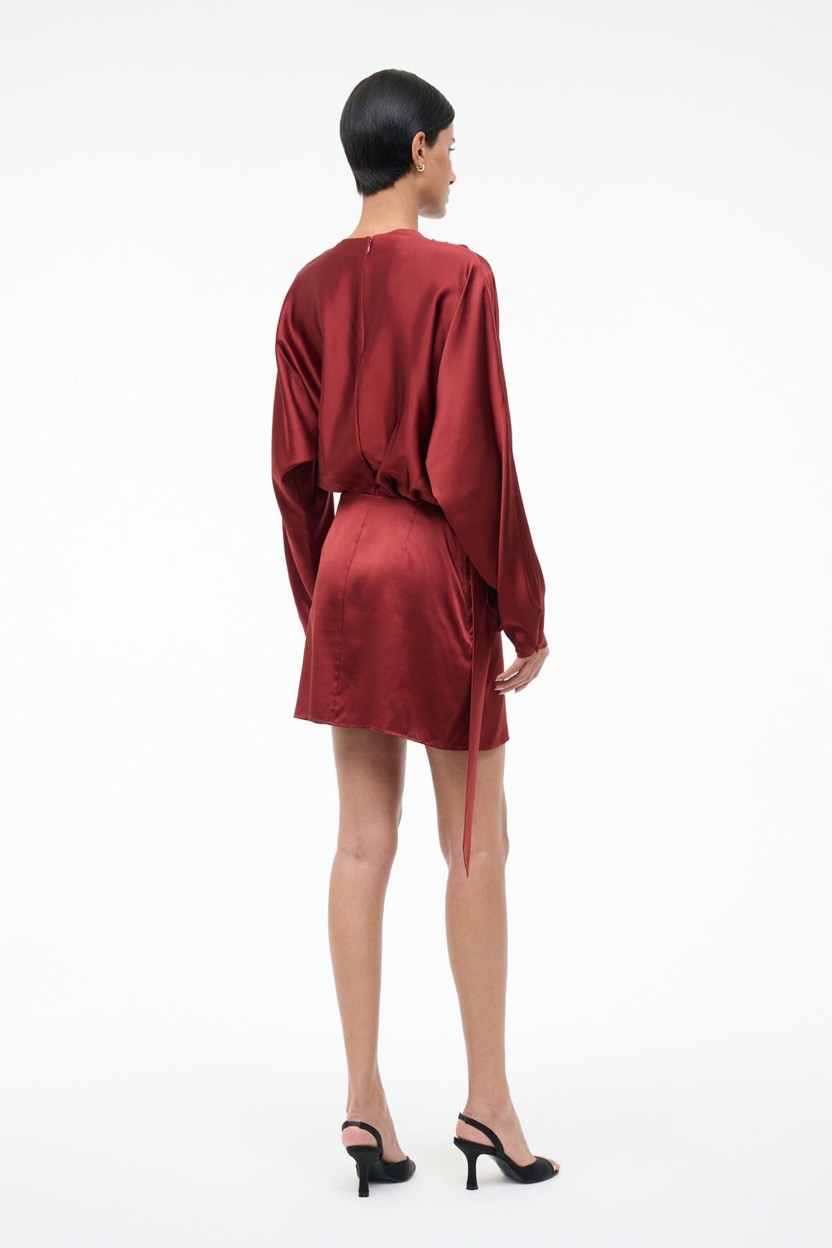 red silk mini dress Satin Elegant Fit Complete the look with sleek black heels and a clutch for an elevated finish STAUD, Phoebe Silk Mini Dress