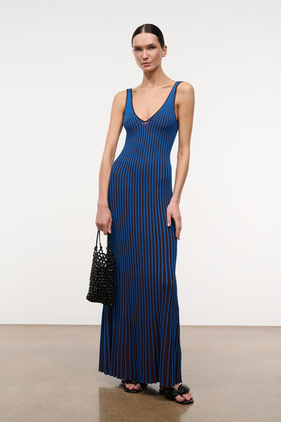 staud claretta backless pleated rib-knit dress Staud Claretta Pleated Maxi Dress In Black - 30% Off