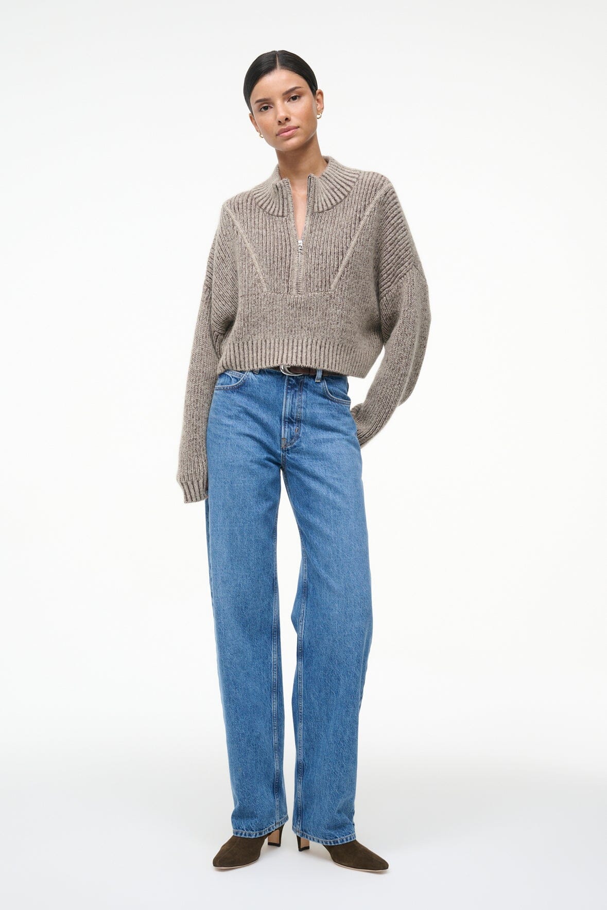 Image CROPPED HAMPTON SWEATER | BISQUE 4 of 5 and Clicking this image will trigger a zoom pop-up