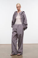 Wide-leg pants with elastic waistband, textured zinc-gray fabric