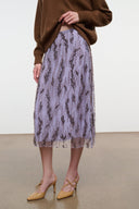 Lilac sequin midi skirt with vertical beaded pattern and midi length