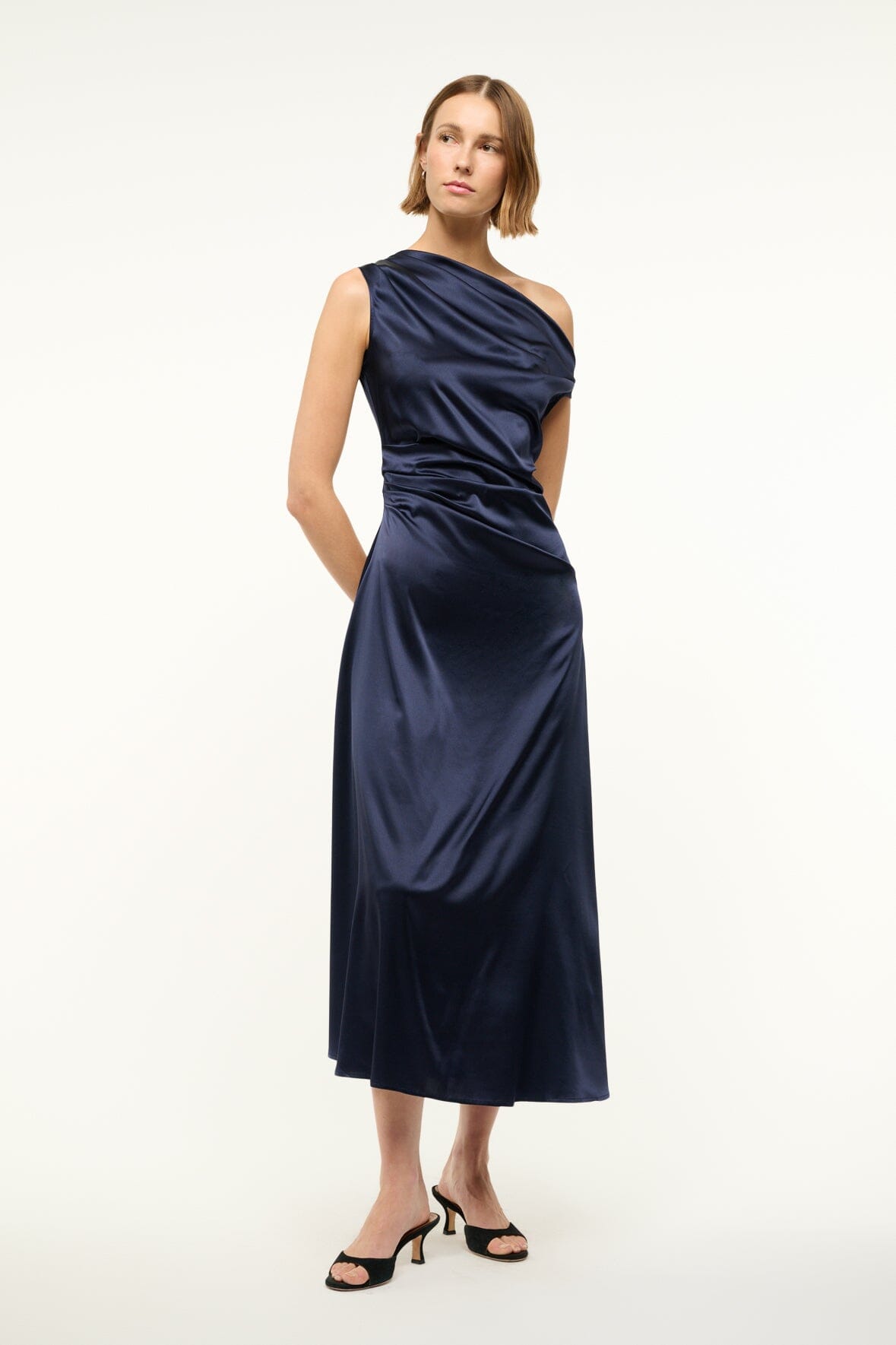 Image PHARE SILK DRESS | NAVY 1 of 6 and Clicking this image will trigger a zoom pop-up