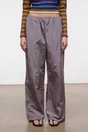Wide-leg pants with elastic waistband and gathered front creases