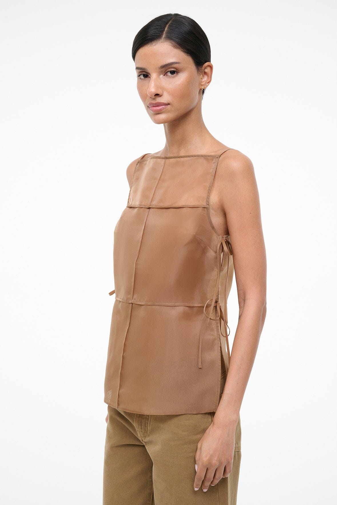 staud chandler tie-detailed organza midi dress Staud Chandler Dress Walnut