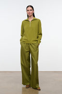 Mateo pants in pear green with elastic drawstring waist and relaxed wide legs