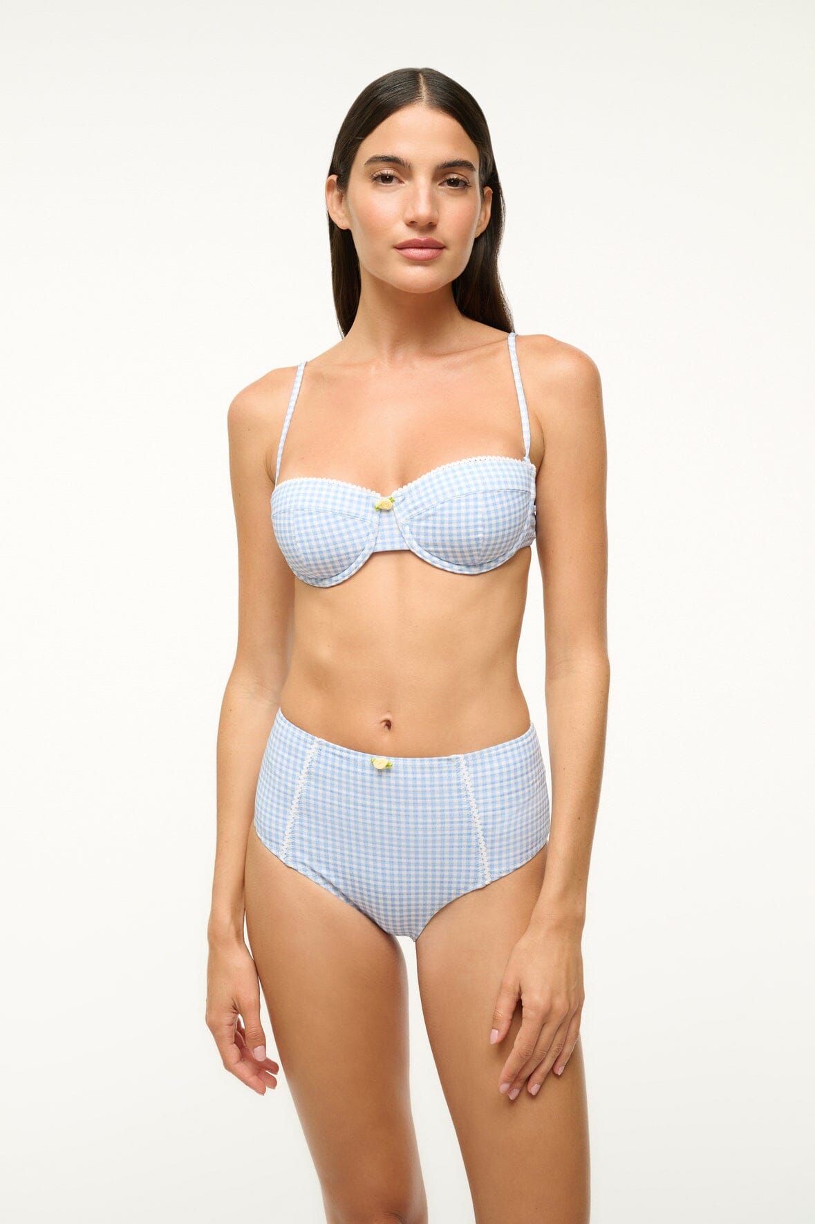 Image JO BALCONETTE BIKINI TOP | SKY MICRO CHECK 1 of 7 and Clicking this image will trigger a zoom pop-up
