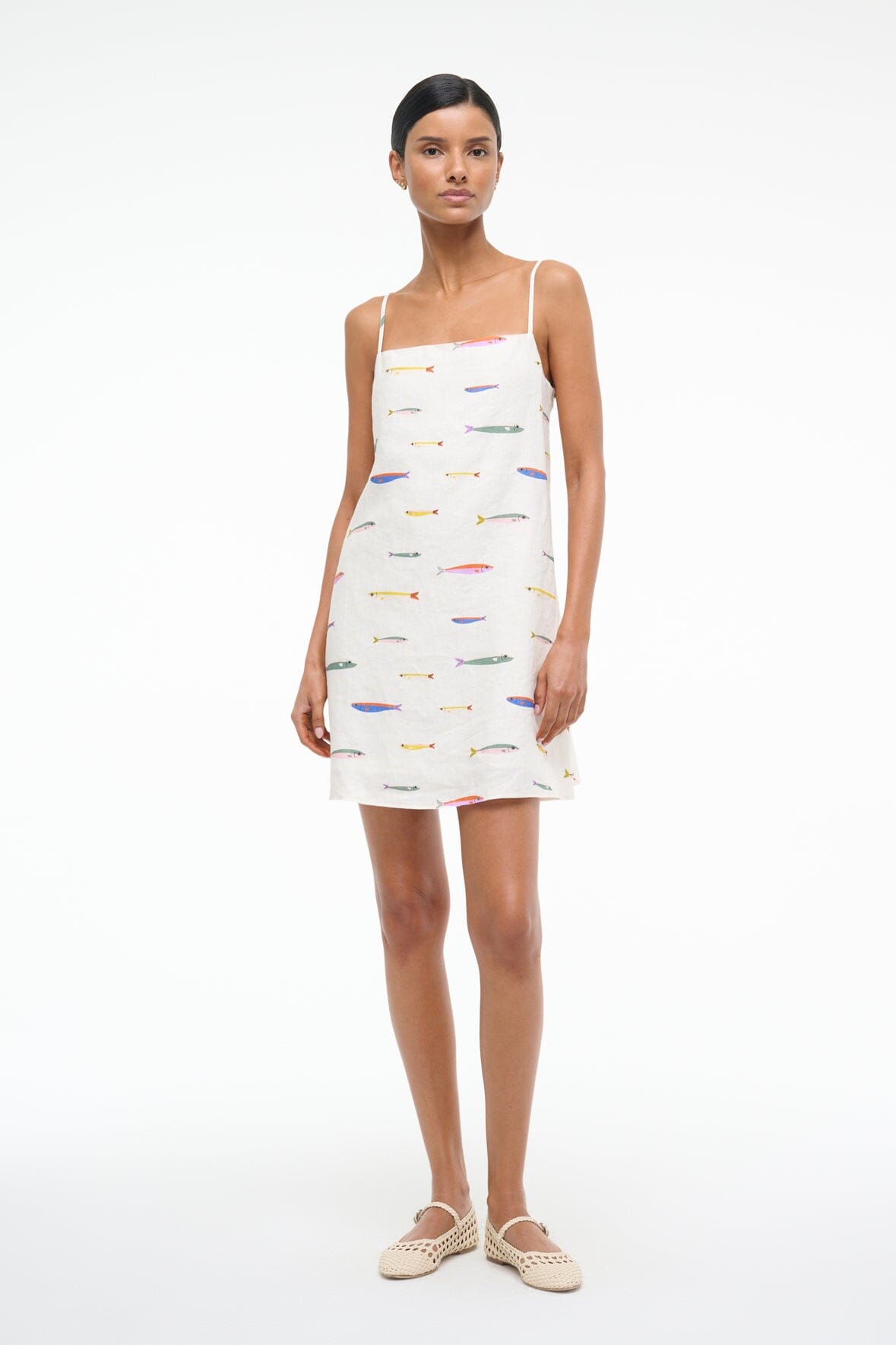Image LAURA LINEN MINI DRESS | POP SARDINES IVORY 3 of 5 and Clicking this image will trigger a zoom pop-up
