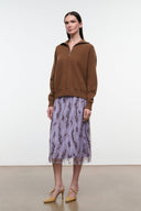 Lilac sequin midi skirt with all-over shimmering beaded texture