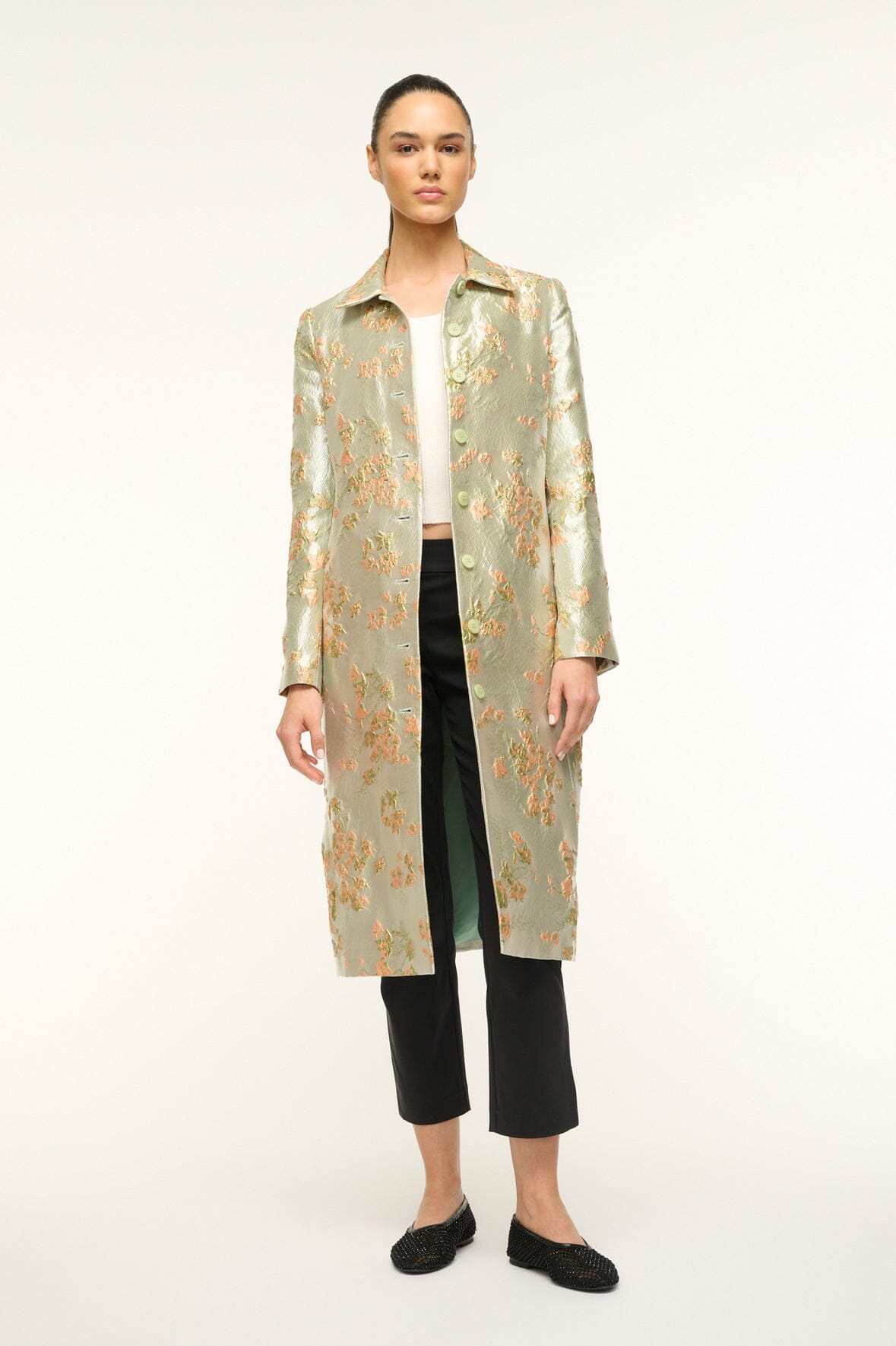 Image ANTOINETTE COAT | METALLIC BLOOM 1 of 8 and Clicking this image will trigger a zoom pop-up