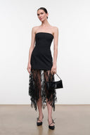 Black snakeskin-textured clutch bag with short strap and small bow detail