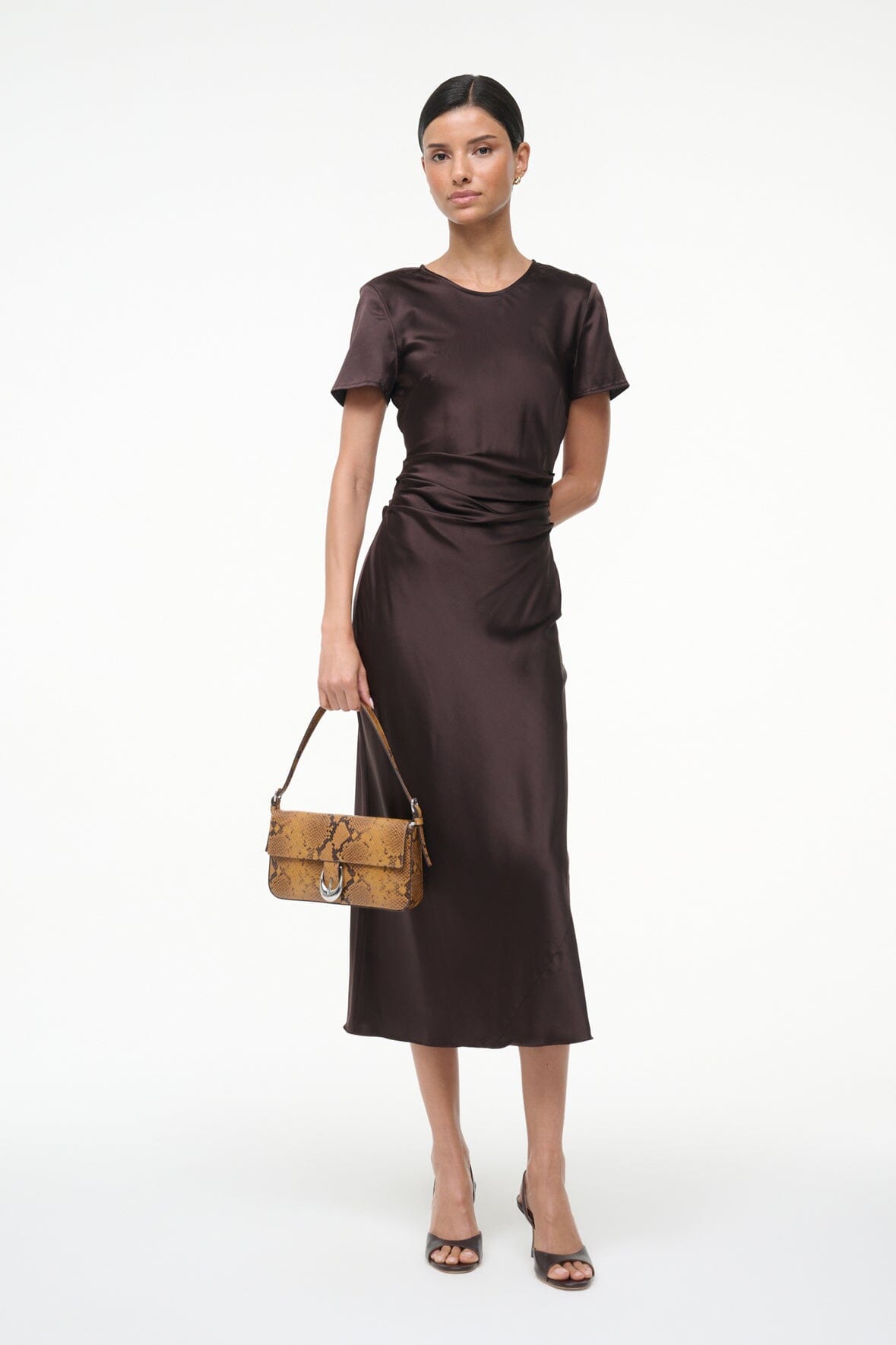Image MARCEL SILK DRESS | EARTH 1 of 6 and Clicking this image will trigger a zoom pop-up