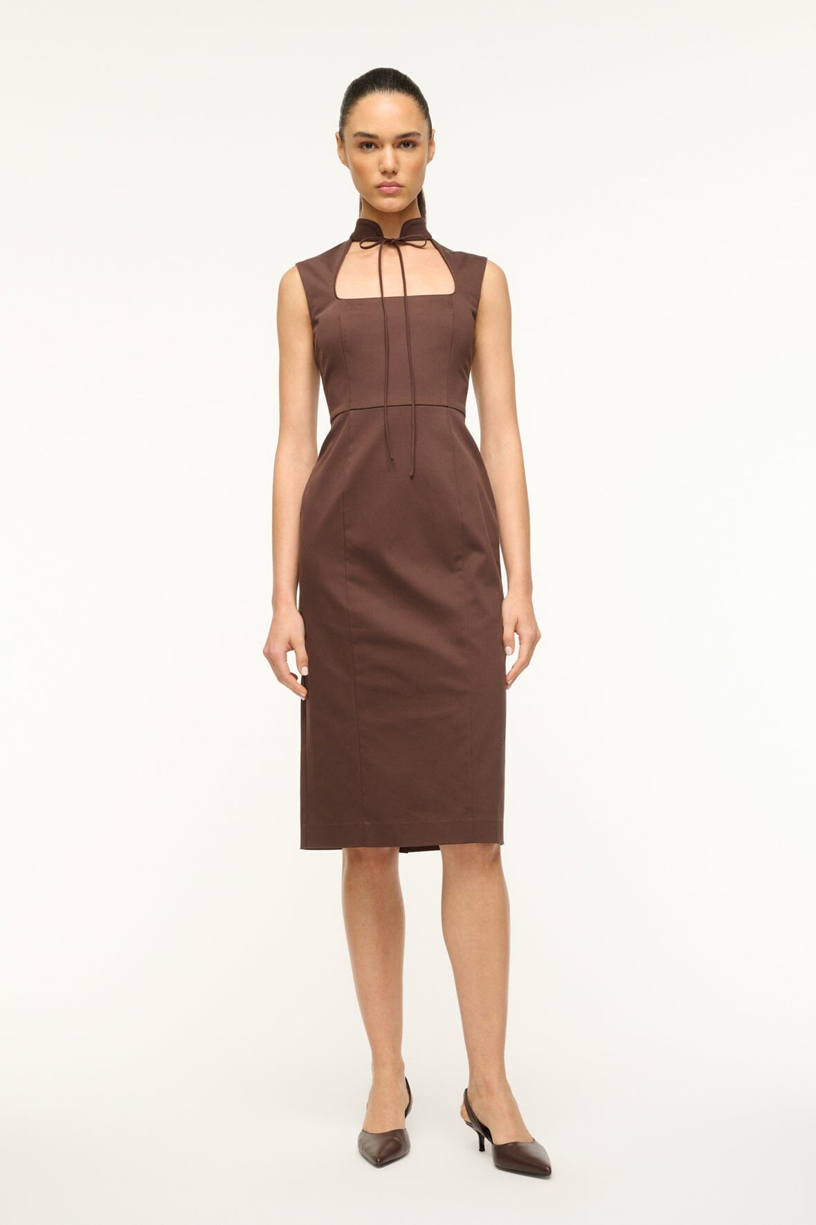 Image MARIANO DRESS | DARK CHOCOLATE 1 of 5 and Clicking this image will trigger a zoom pop-up