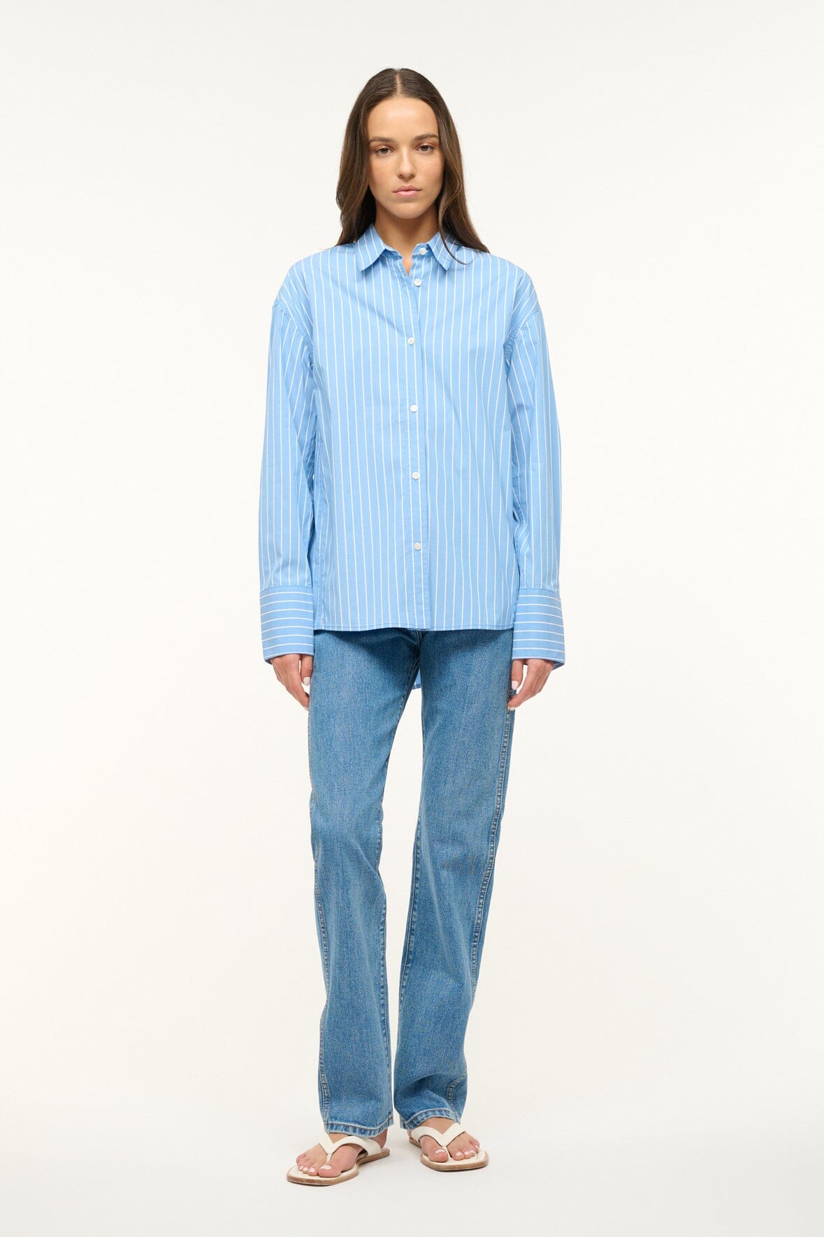 Image KELLY SHIRT | AZURE PINSTRIPE 2 of 4 and Clicking this image will trigger a zoom pop-up