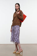 Lilac sequin midi skirt with sparkling beaded texture and straight hem