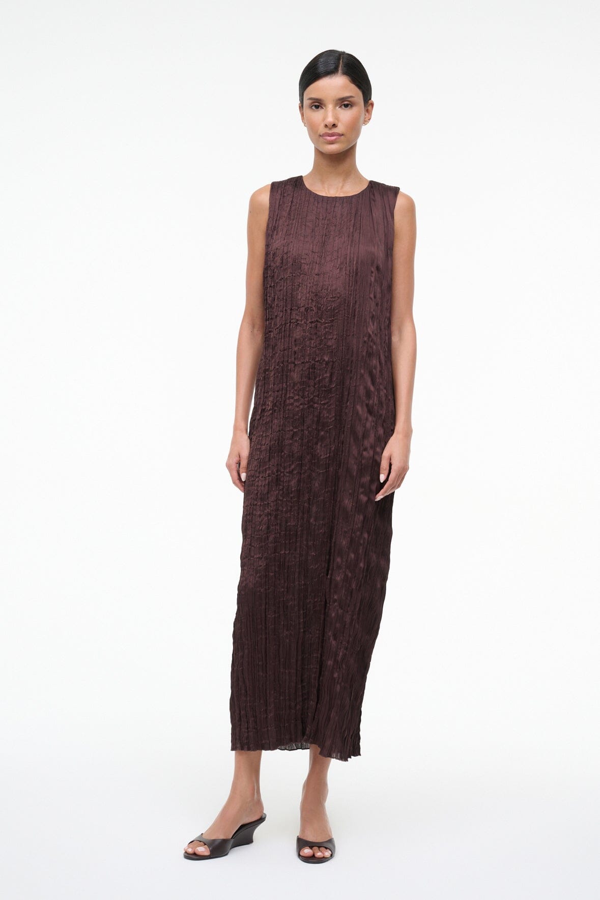 STAUD, Mizu Dress in Earth Plisse, Size XL