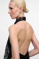 MONAY black beaded bodysuit, halter neck and open back detail