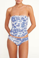 Francesca strapless blue toile bikini top with sweetheart neckline and ruching