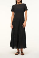 Black coverup dress with fringe short sleeves and long skirt
