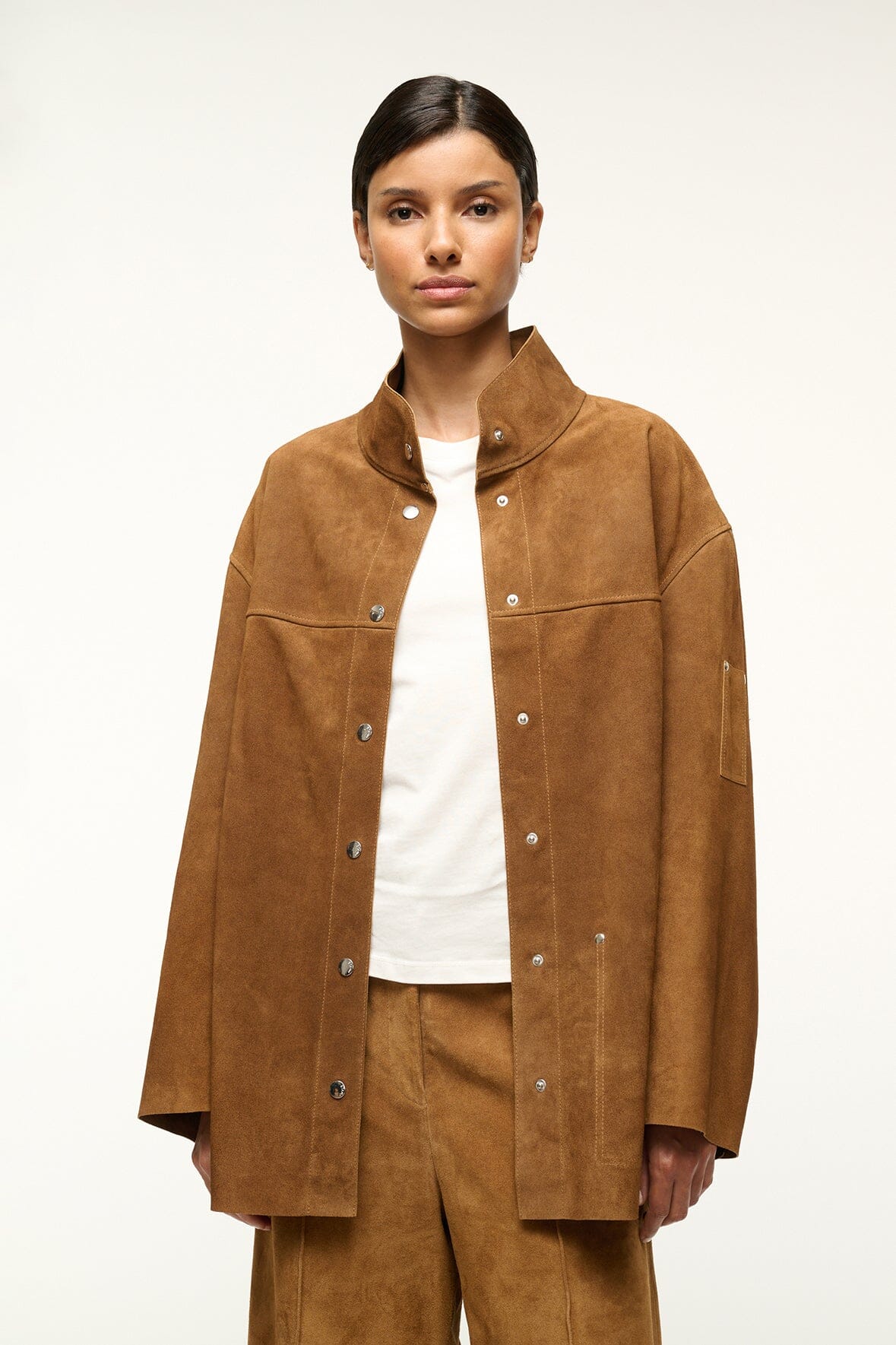 Image FOUNDATION JACKET | TAN SUEDE 1 of 5 and Clicking this image will trigger a zoom pop-up