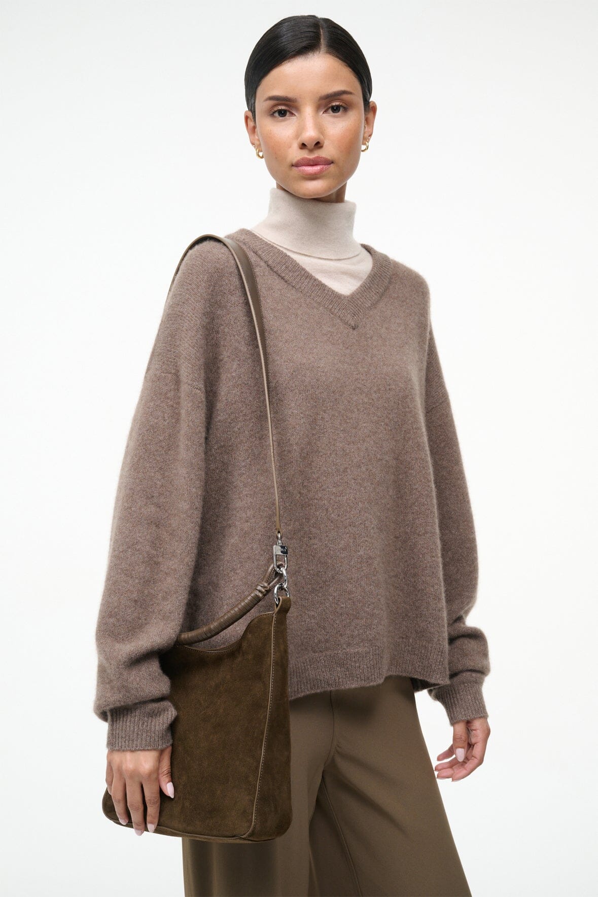 Image MEL SHOULDER BAG | TRUFFLE SUEDE 2 of 8 and Clicking this image will trigger a zoom pop-up