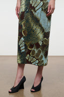 Black satin peep-toe wedge heels, open toe, shown on model