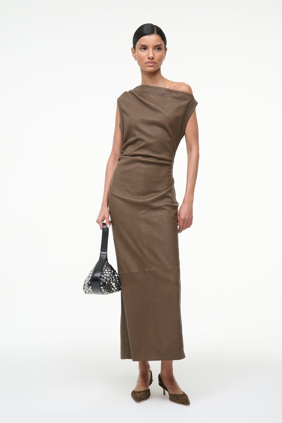 staud oz plaid faux leather-trim dress STAUD oz Plaid Faux Leather Trim Dress Glen Plaid 00