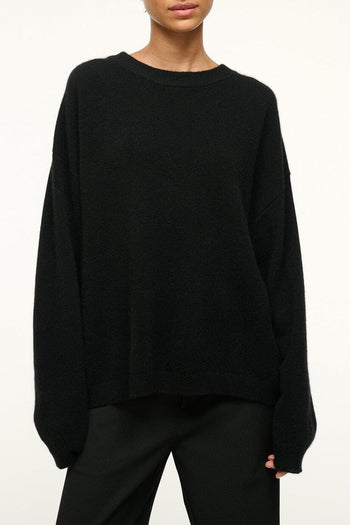 SERRANO CASHMERE relaxed crewneck cashmere sweater, black, dropped shoulder