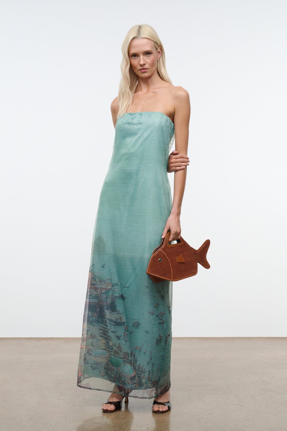 staud fish dress STAUD, Pietro in Da Adolfo Blue, Size XL The Cleo Fish Bag in Tabac features a woven suede handheld in the shape of a fish STAUD, Cleo Fish Bag in