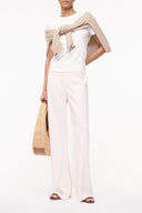 Ivory wide-leg pants with high waist and relaxed straight fit