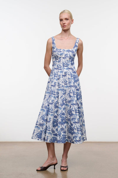 STAUD Wells Dress Blue Toile 8
