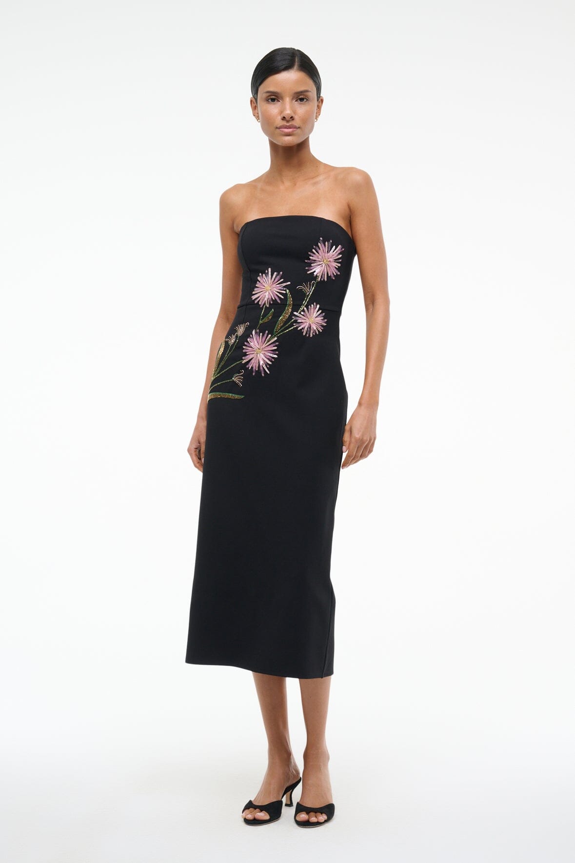 Image BROOKE DRESS | DAHLIA DAYDREAM BLACK 1 of 6 and Clicking this image will trigger a zoom pop-up