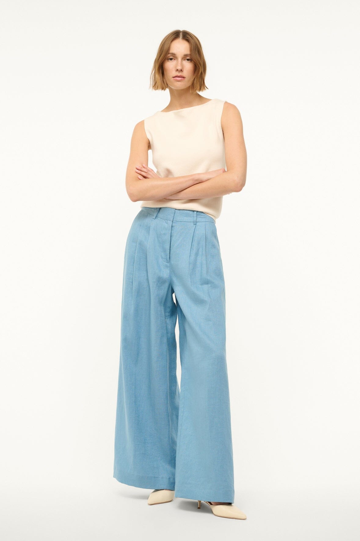 Image SASHA LINEN PANT | SLATE BLUE 3 of 7 and Clicking this image will trigger a zoom pop-up