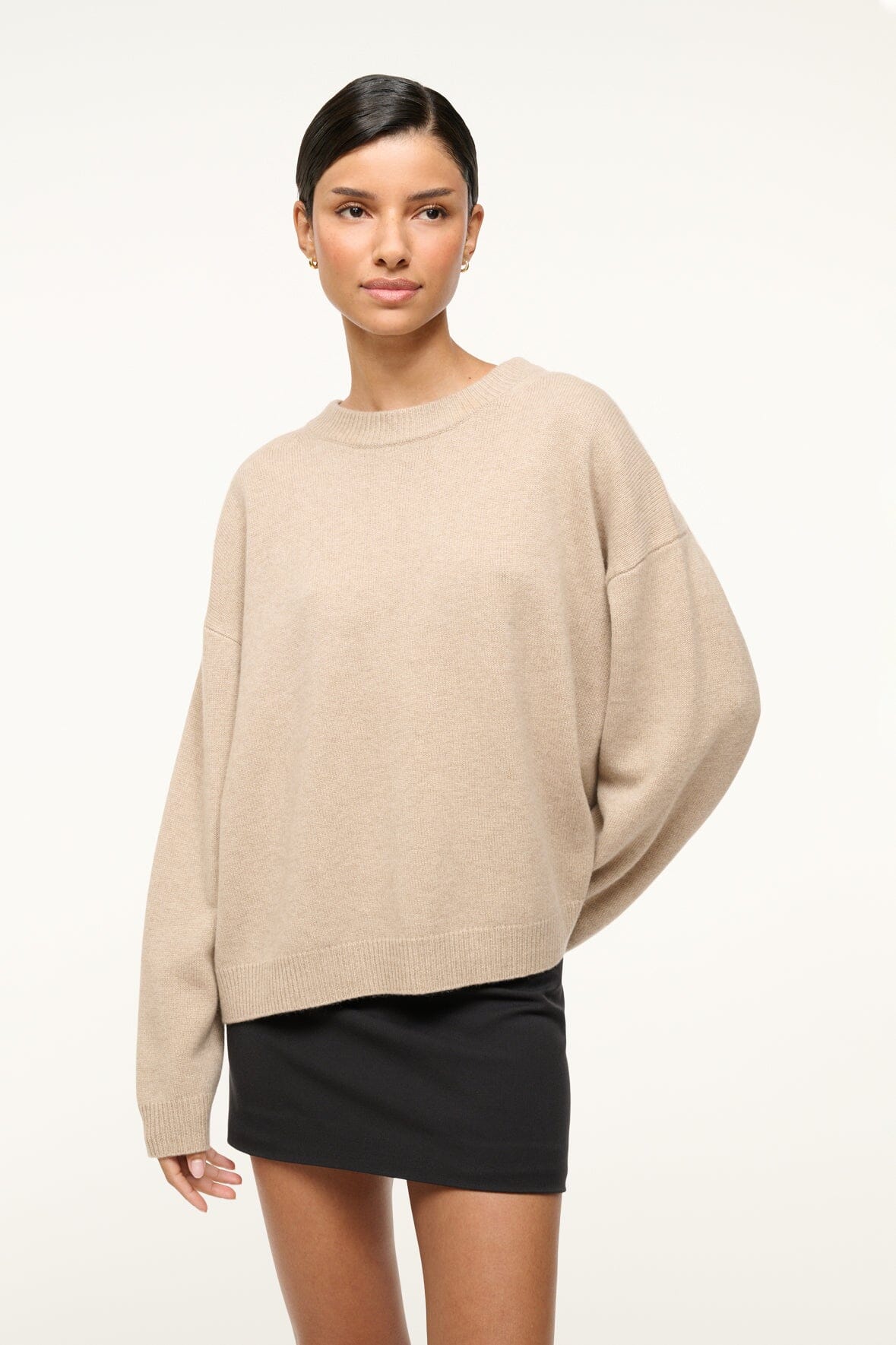 Image SERRANO CASHMERE RELAXED CREW | STONE 1 of 6 and Clicking this image will trigger a zoom pop-up