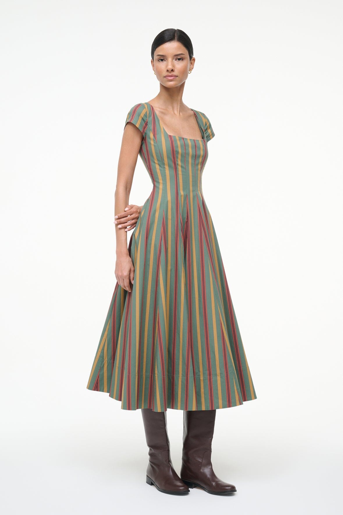 STAUD, Short Sleeve Wells Dress in Trailblazer Stripe, Size 12 STAUD, Short Sleeve Wells Dress in Trailblazer Stripe, Size 12