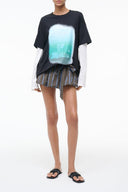 Huntington stripe mini skirt with elastic waist and ruffled hem
