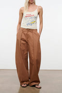 Carob brown drawstring wide-leg pants with front pleats