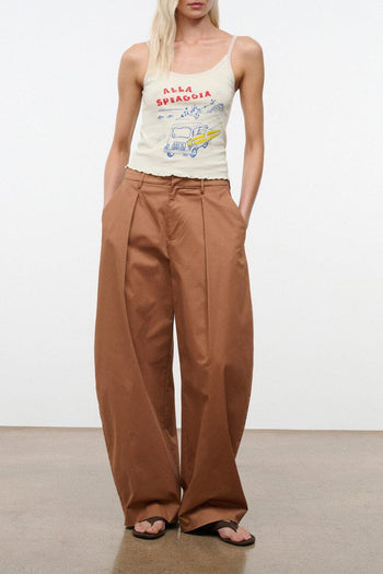 Carob brown drawstring wide-leg pants with front pleats