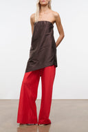 Silk dupioni wide-leg pants in red rose
