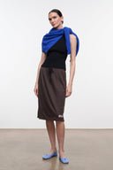 Dark brown midi skirt with drawstring waist and hem logo patch