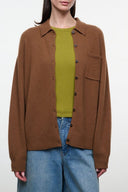 CAMERON cashmere cardigan in cigar brown, button-front with pockets and collar