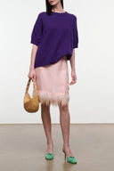 Purple cashmere sweater with wide short sleeves and loose, slightly dropped shoulder fit