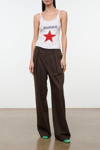 Dark brown wide-leg trousers with relaxed fit and front pleats