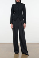 MAYSEN smoke pants, high-rise wide-leg trousers with front button and pleats