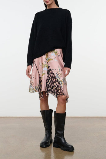 Silk skirt with rose multi tapestry print and flared hem
