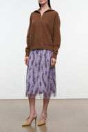 Lilac patterned midi skirt with lace-like texture