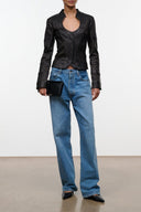 BLAIR women's black leather jacket with zip front and long sleeves